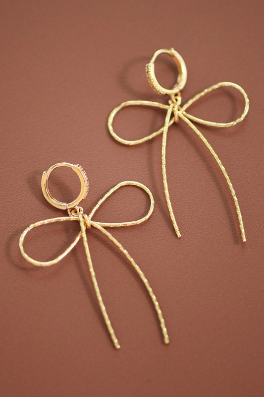 Gold Wire Drop Bow Knot Earrings