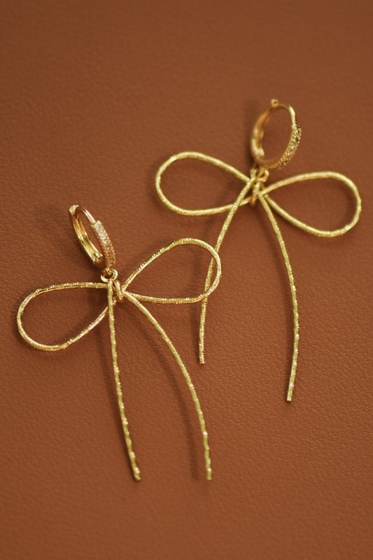 Gold Wire Drop Bow Knot Earrings